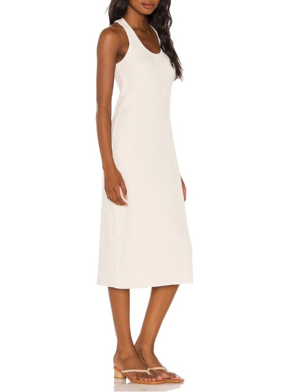 VINCE Revolve Ribbed Ivory Bone Knit Racerback Midi Tank Stretch Dress Cream XS